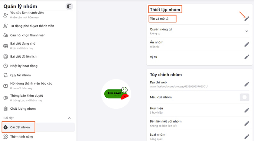 thay đổi tên group facebook