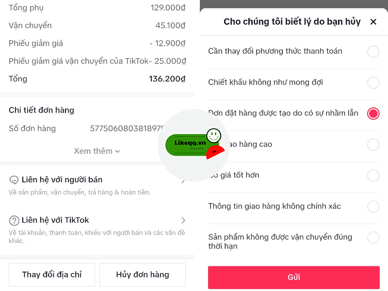 hủy đơn hàng trên TikTok đang chờ vận chuyển