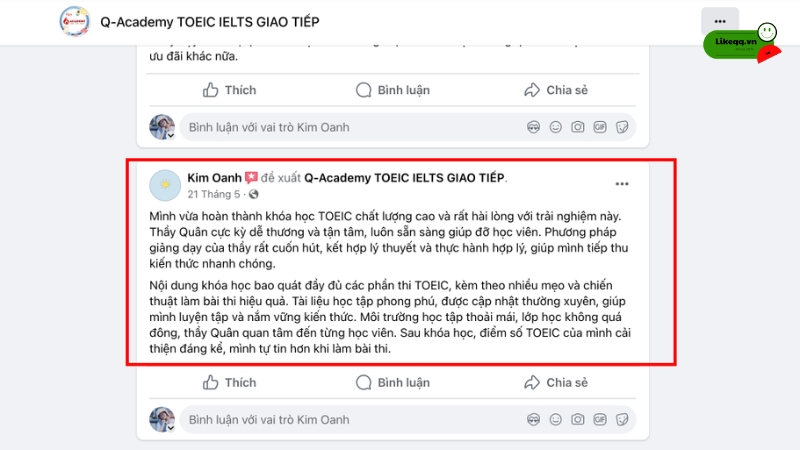 Mẫu đánh giá Fanpage