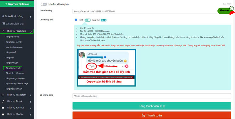 Mua like comment facebook