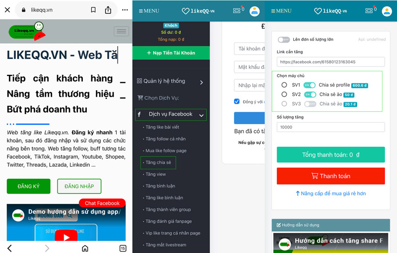 Mua share facebook trên điện thoại